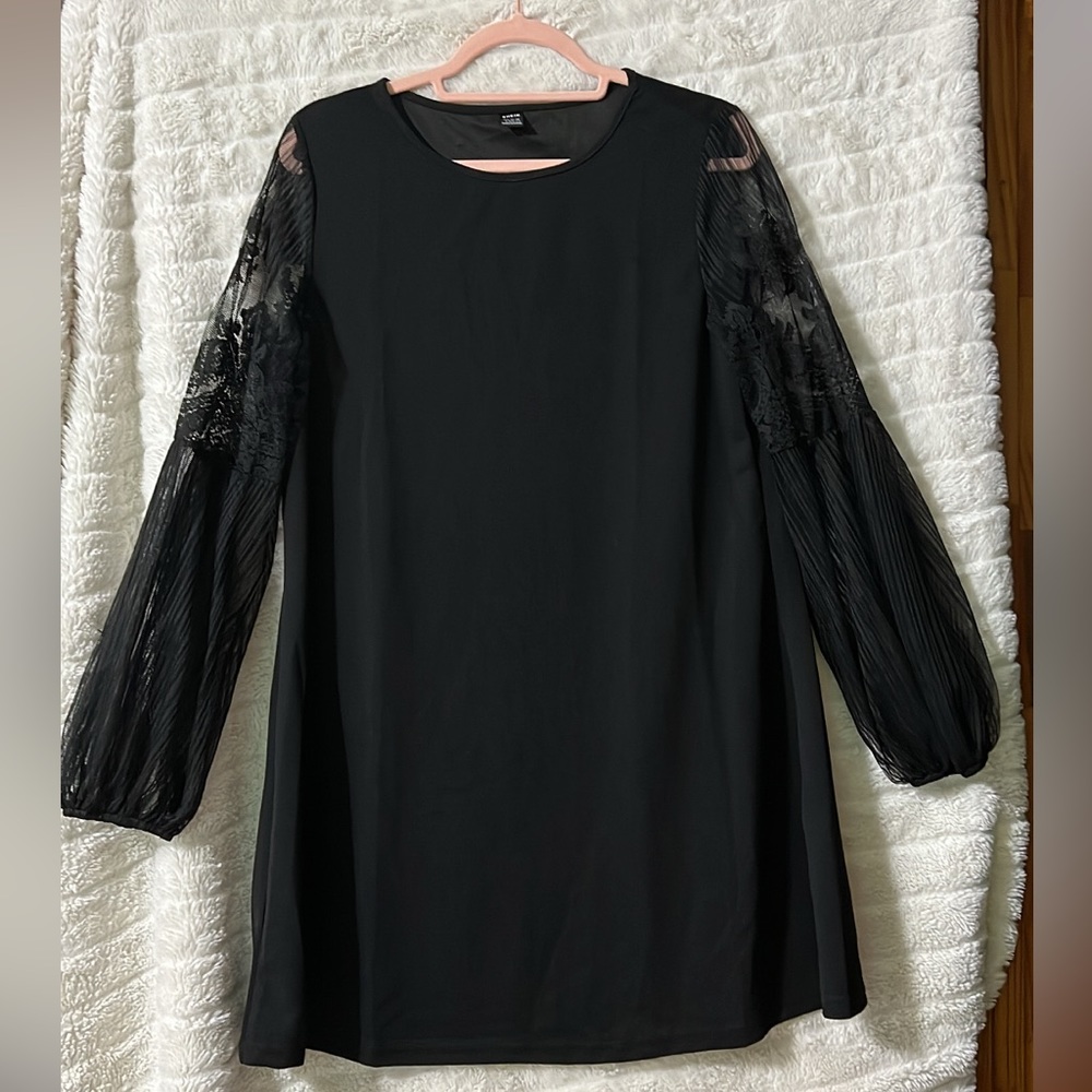 Black simple dress lace long sleeves wedding guest dressy